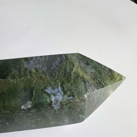 Moss Agate Crystal‎ Double Terminated Point (#10) - Picture 4 of 11